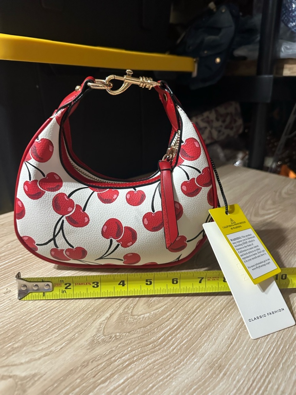 Cherry-Print Mini Hobo Bag — Red & White - Picture 2 of 4